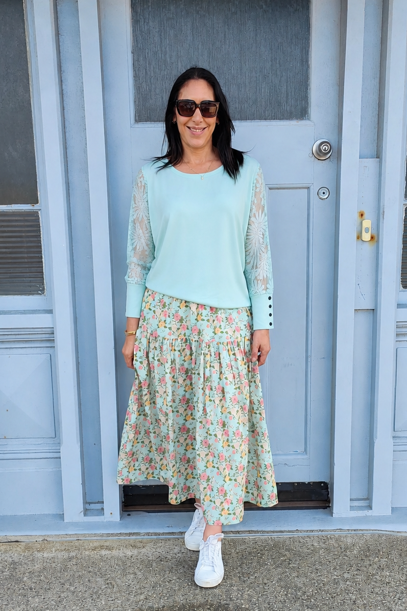 Mint - Lace Sleeve Aurelia Top