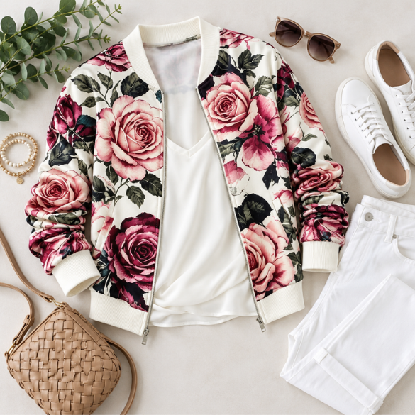 Mae Floral Zip Up - White