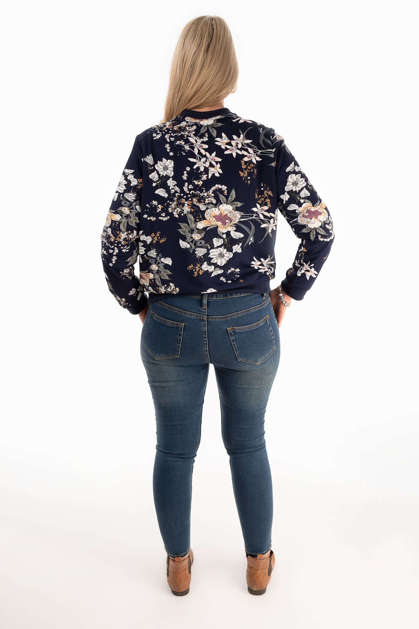 PRE-ORDER** McKenzie Floral Zip Up - Navy