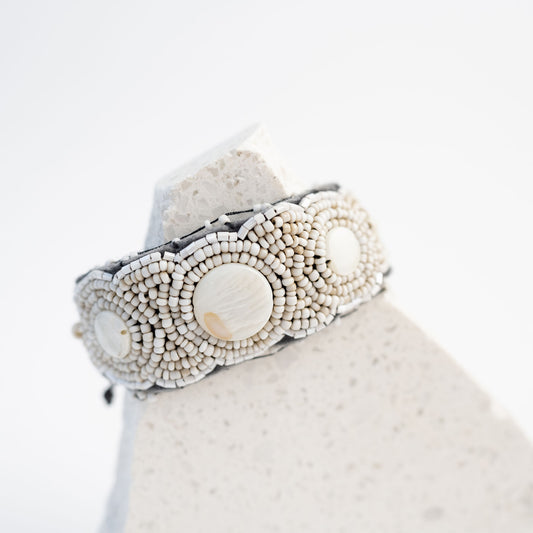 Beaded Wide Bracelet - Cream