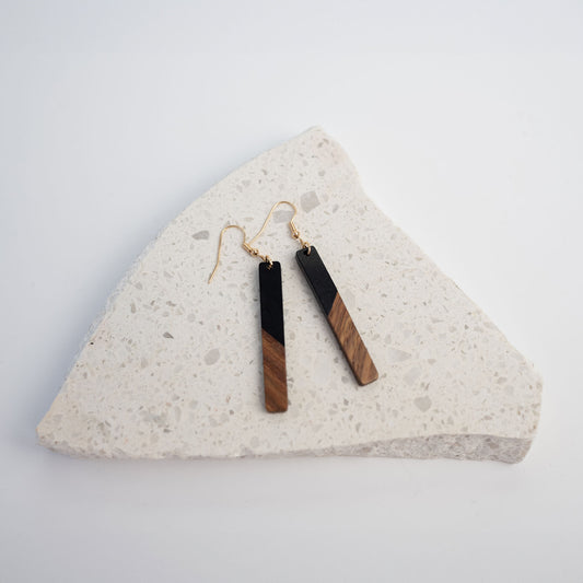 Black - Rectangular Wood & Resin Earrings