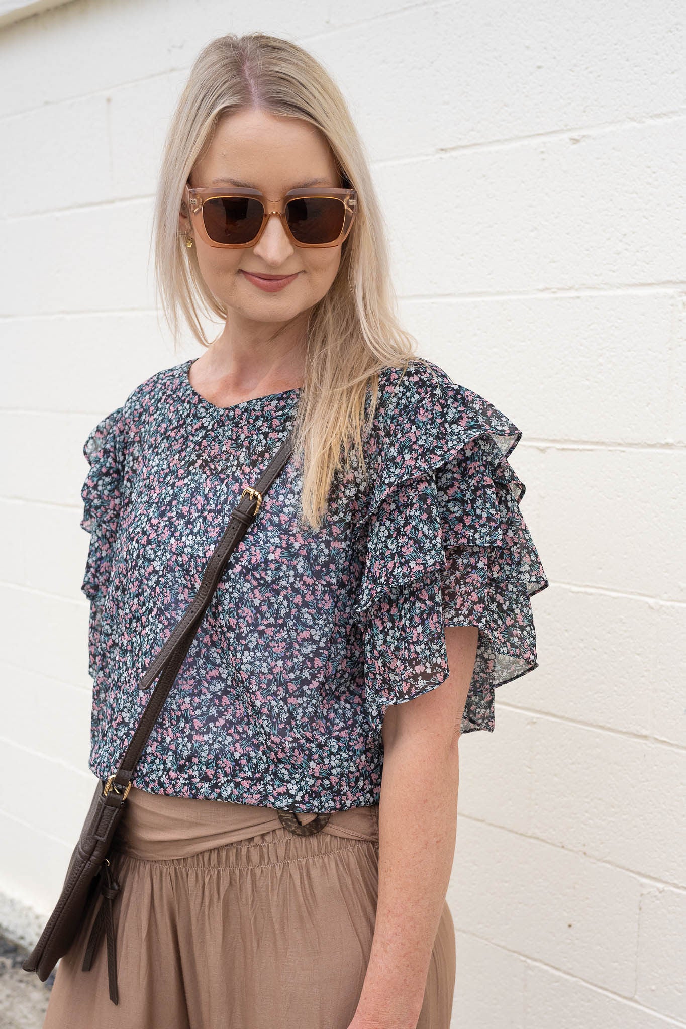 Chiffon Flutter Sleeve Top - Navy