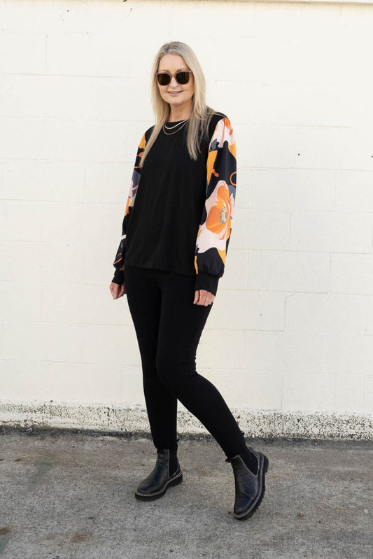 Orange Floral Sleeve Melbourne Top