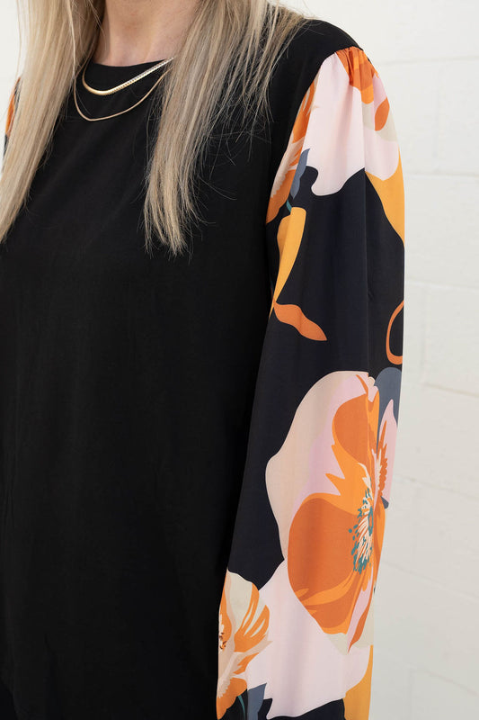 Orange Floral Sleeve Melbourne Top