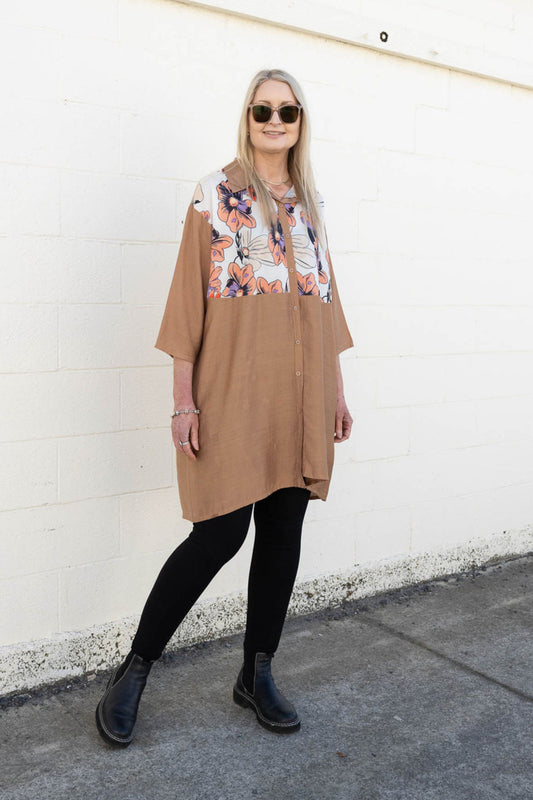 Toffee - Flower Button Up Overshirt/Tunic