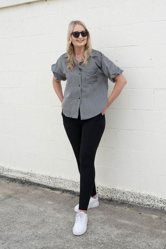 Striped Patience Puff Sleeve Shirt - Black