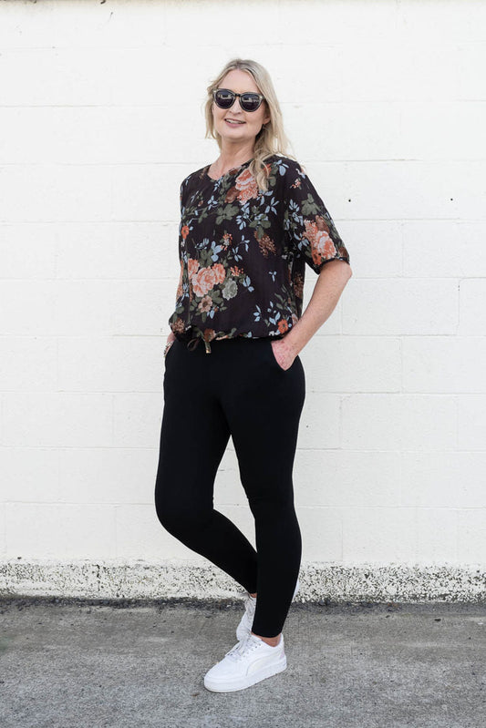 Short Sleeve Verity Tie Top - Walnut Floral