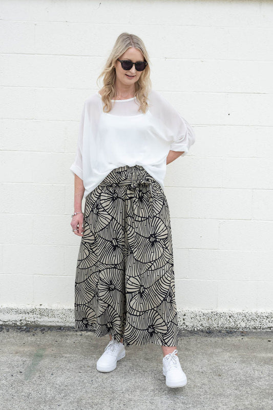 Loose Tie Palazzo Pants - Ornamental Stencil