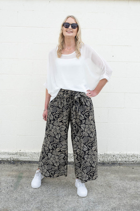 Loose Tie Palazzo Pants - Monochrome Gardenia