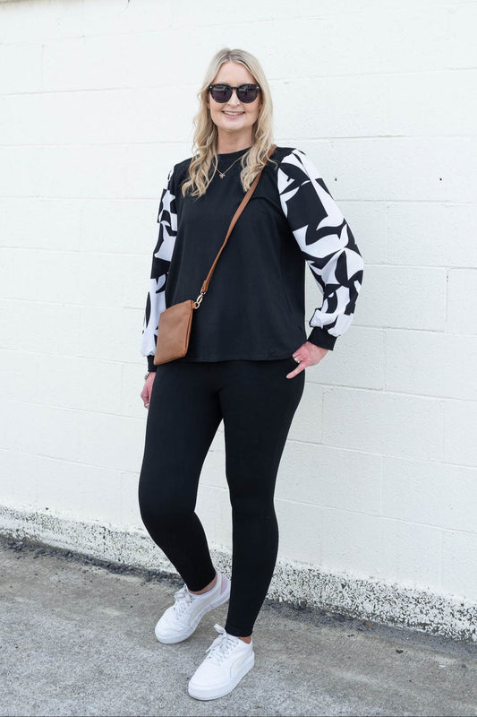 PRE-ORDER** Black Silky B/W Sleeve Rosalita Top