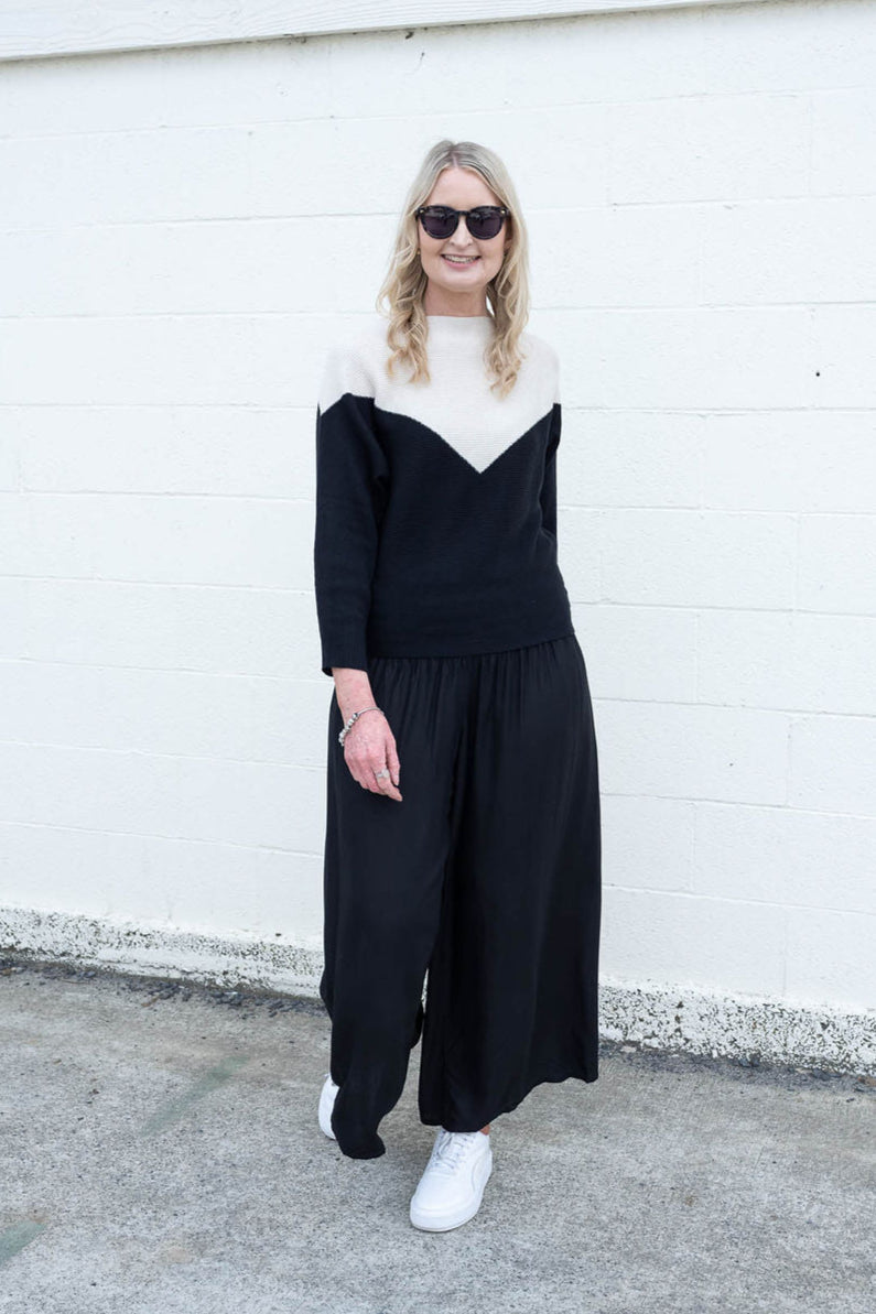 Cream & Black Batwing Sweater