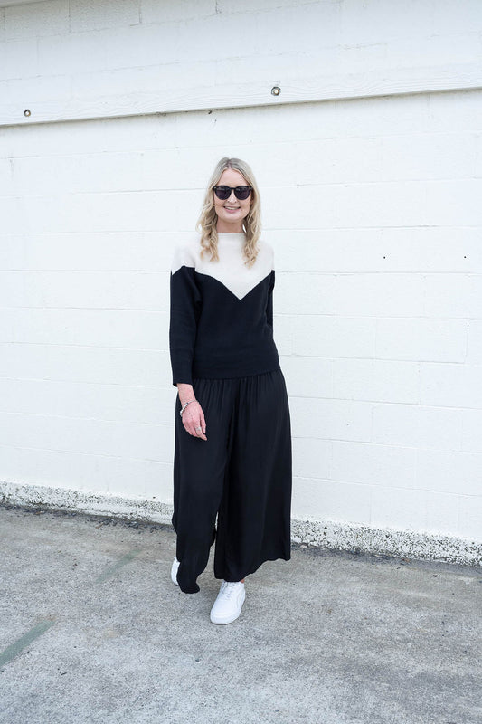 Cream & Black Batwing Sweater