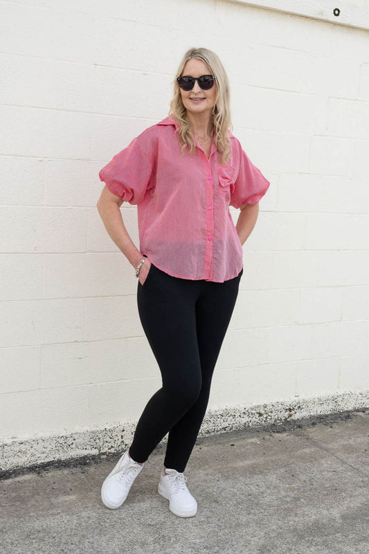 Striped Patience Puff Sleeve Shirt - Red