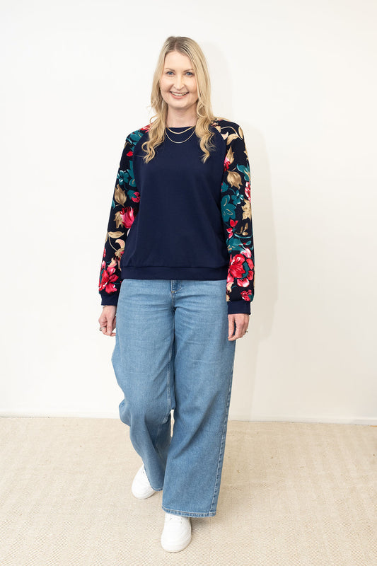 Navy Floral Sleeve Celeste Top
