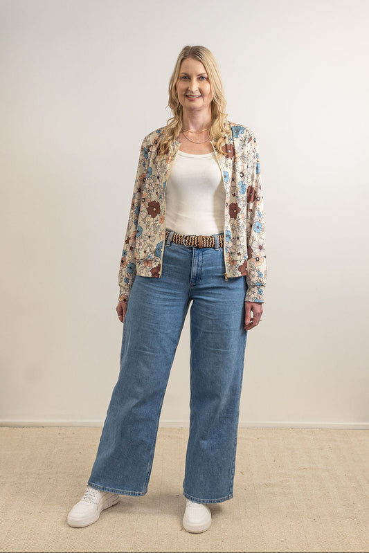 Sophia Floral Zip Up - Beige