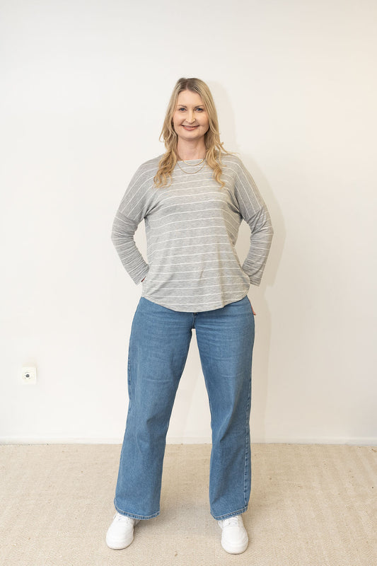 Striped Batwing Molly Top - Grey/White Pinstripe
