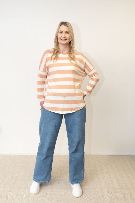Solid Stripe Batwing Molly Top - Apricot/Cream