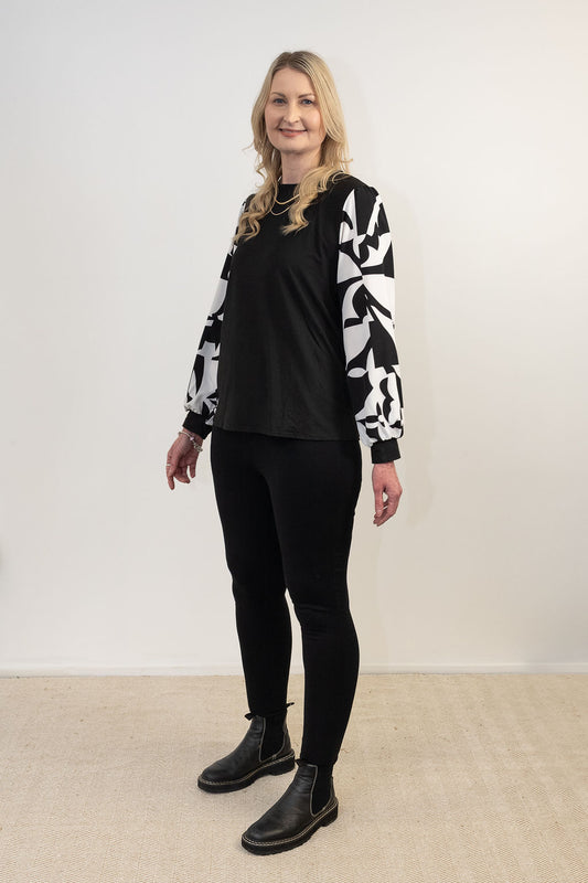 Black Silky B/W Sleeve Rosalita Top