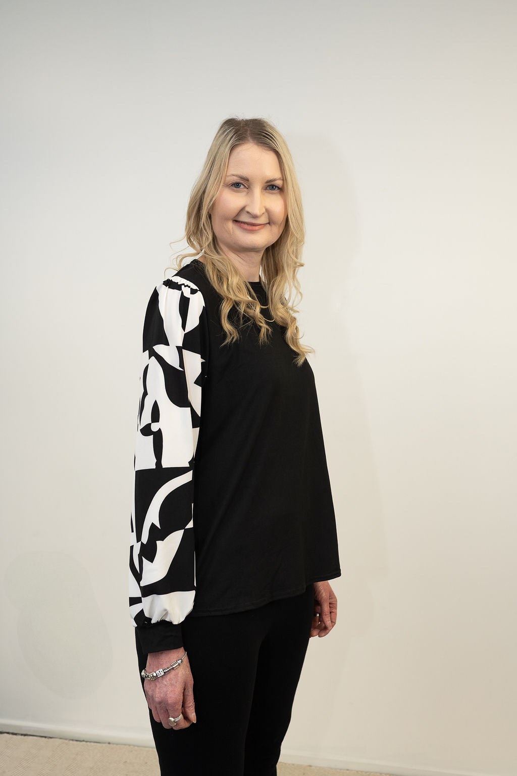 Black Silky B/W Sleeve Rosalita Top