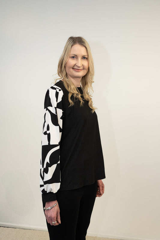 Black Silky B/W Sleeve Rosalita Top