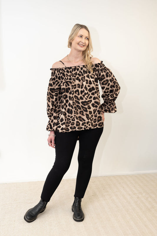Off-shoulder Animal Print OverTop