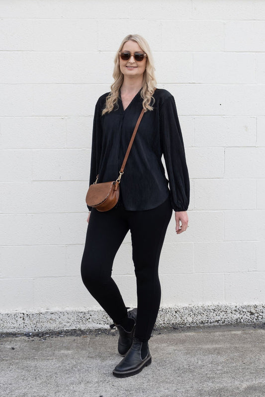 Pleated Vivian Top - Black