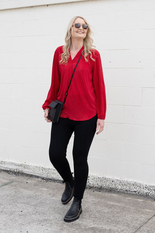 Pleated Vivian Top - Red