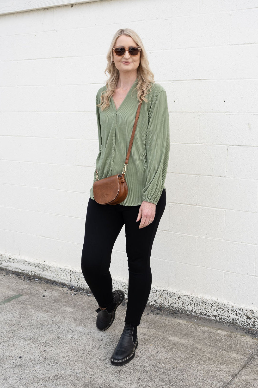 Pleated Vivian Top - Sage