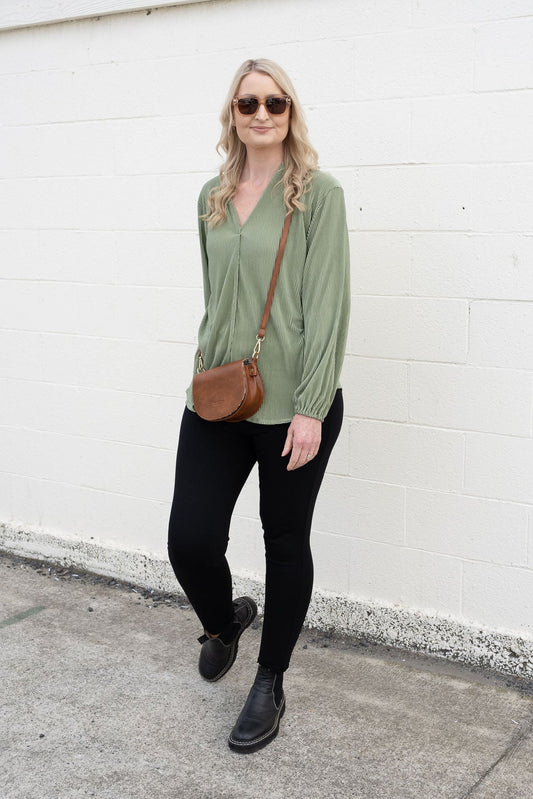 Pleated Vivian Top - Sage