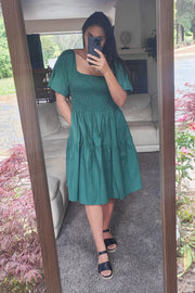 Plain Shirred Bust Louisa Dress-Emerald Green