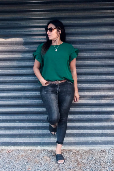 Emerald - Silky Vanessa Ruffle Sleeve Top