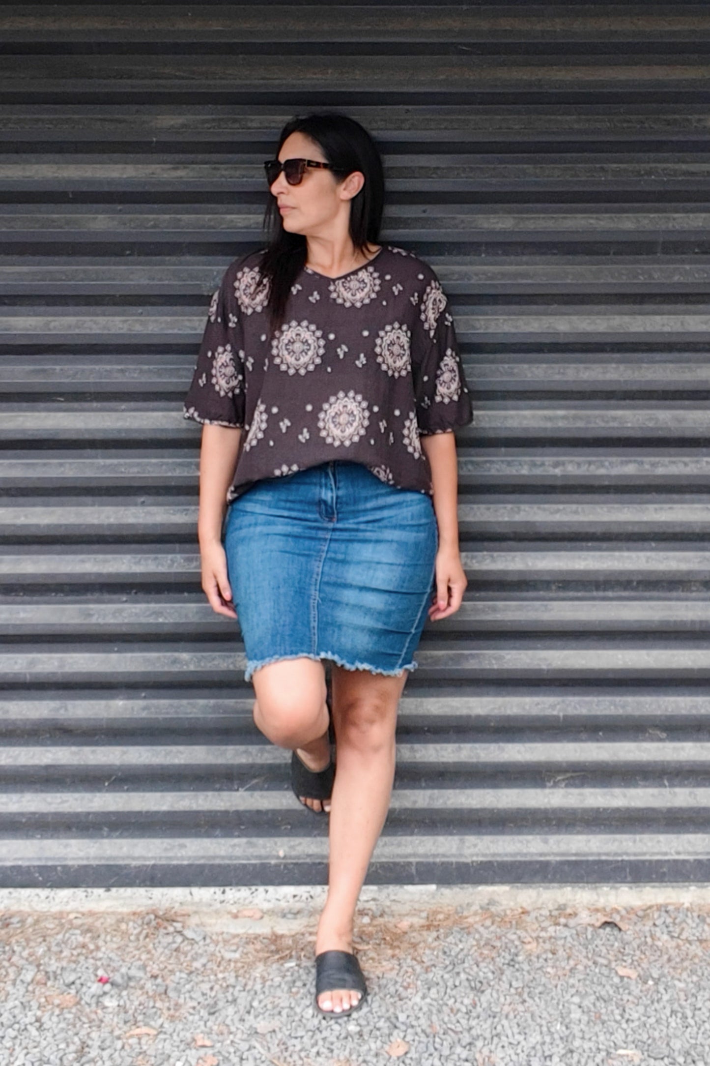 Short Sleeve Verity Tie Top - Hickory Mandala