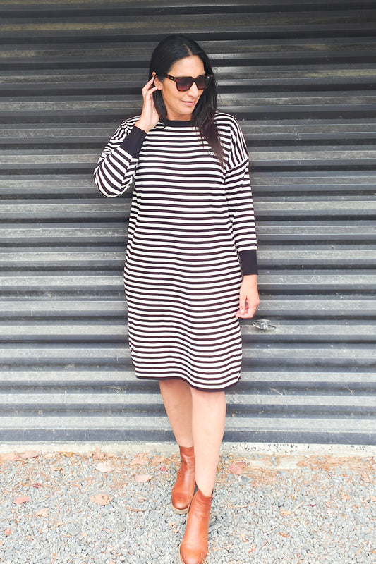 Striped Liana Jersey Dress - Black