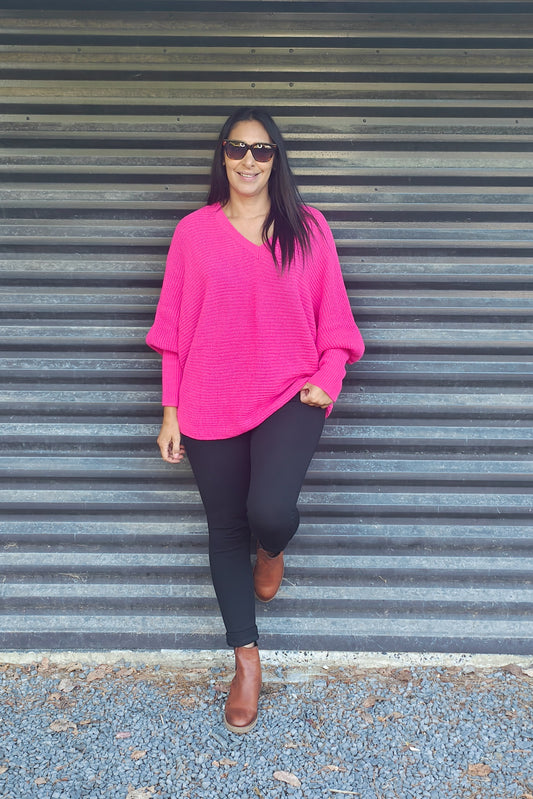 Relaxed Fit Batwing Jersey - Hot Pink