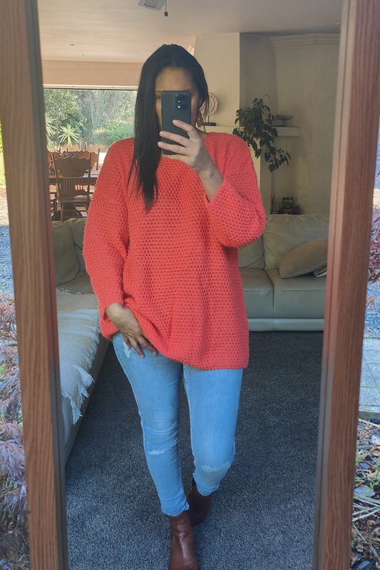 Relaxed Orange Cable Knit Sweater