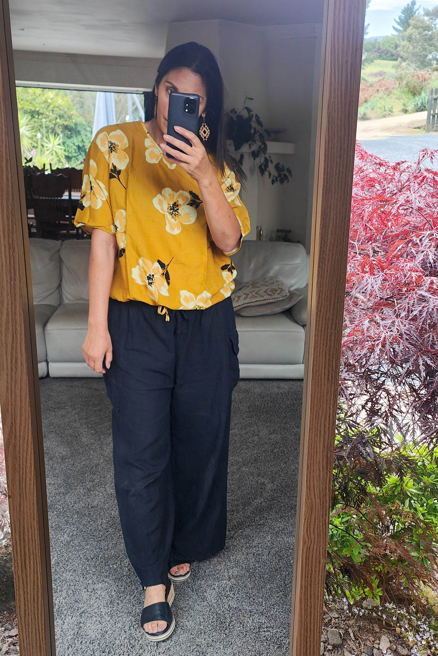 Short Sleeve Verity Tie Top - Mustard Pansy