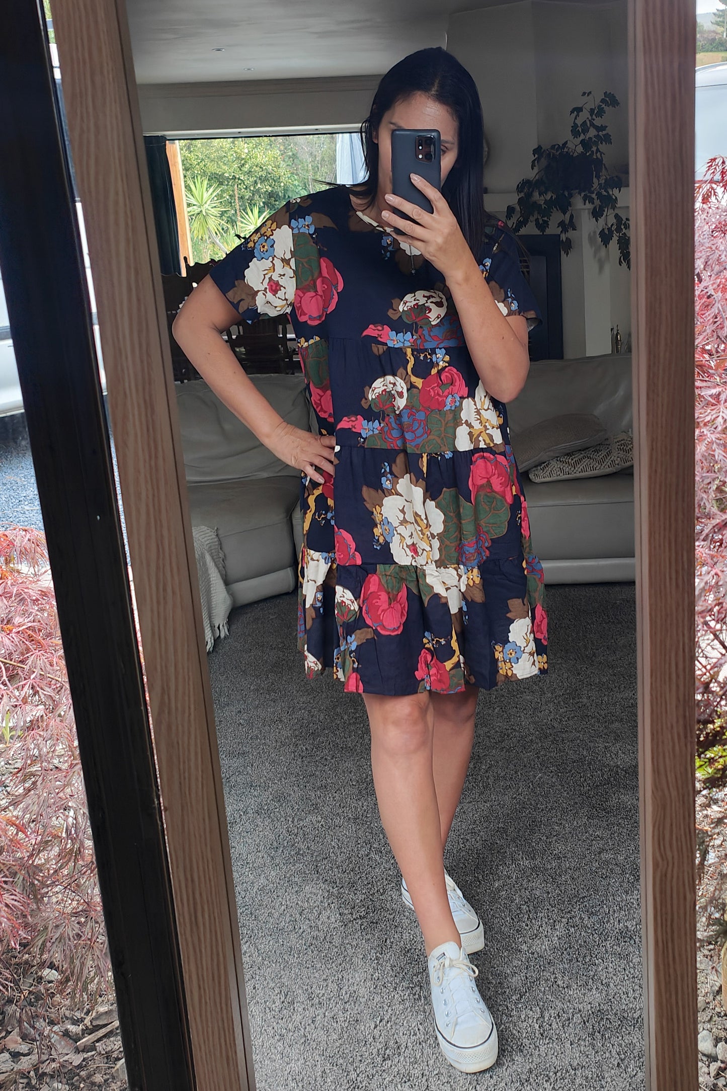 Tiered Babydoll Dress - Navy Floral