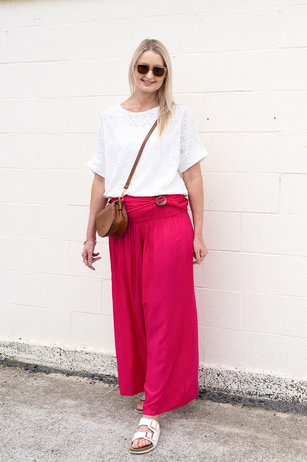 Loose Tie Palazzo Pants - Hot Pink