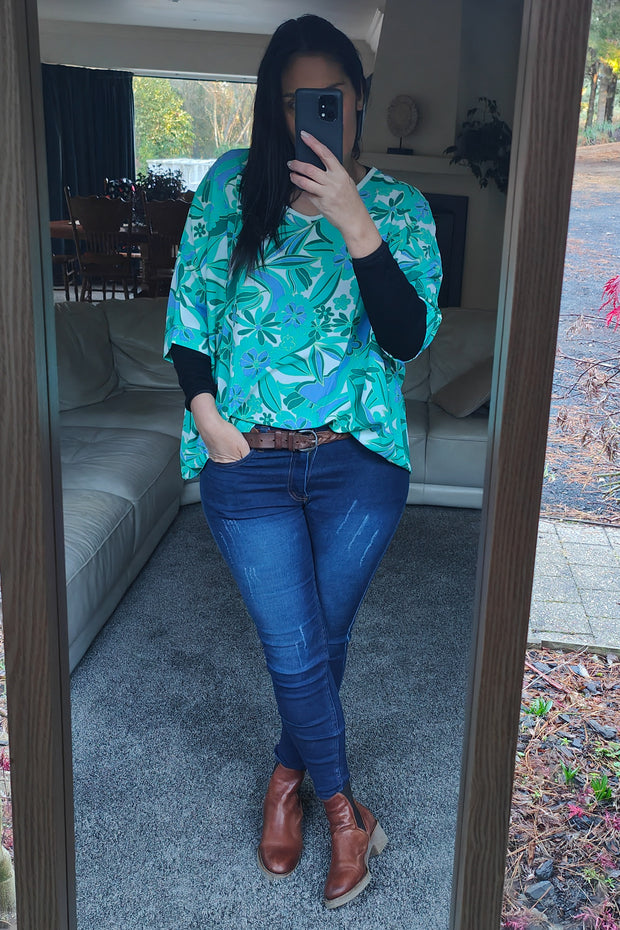 Seafoam Floral Draped Top - Solid Collection