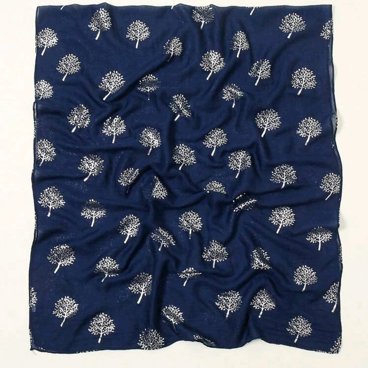 Silver Tree of Life Scarf - Navy