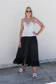 Plain Black -  Button Front Magnolia Maxi Skirt