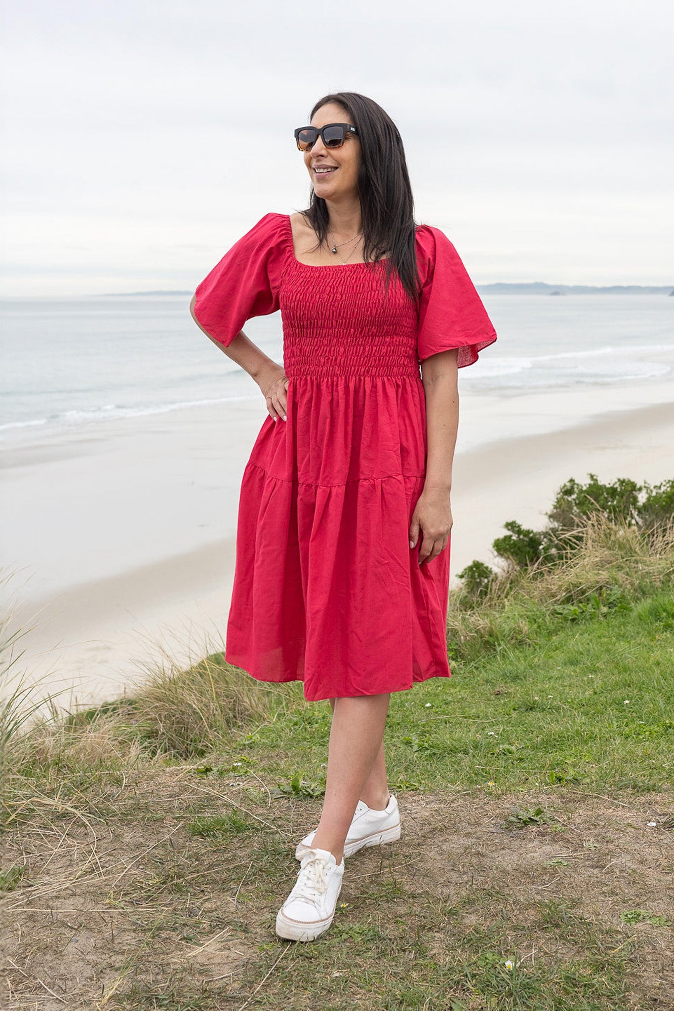 Plain Shirred Bust Louisa Dress - Fuchsia