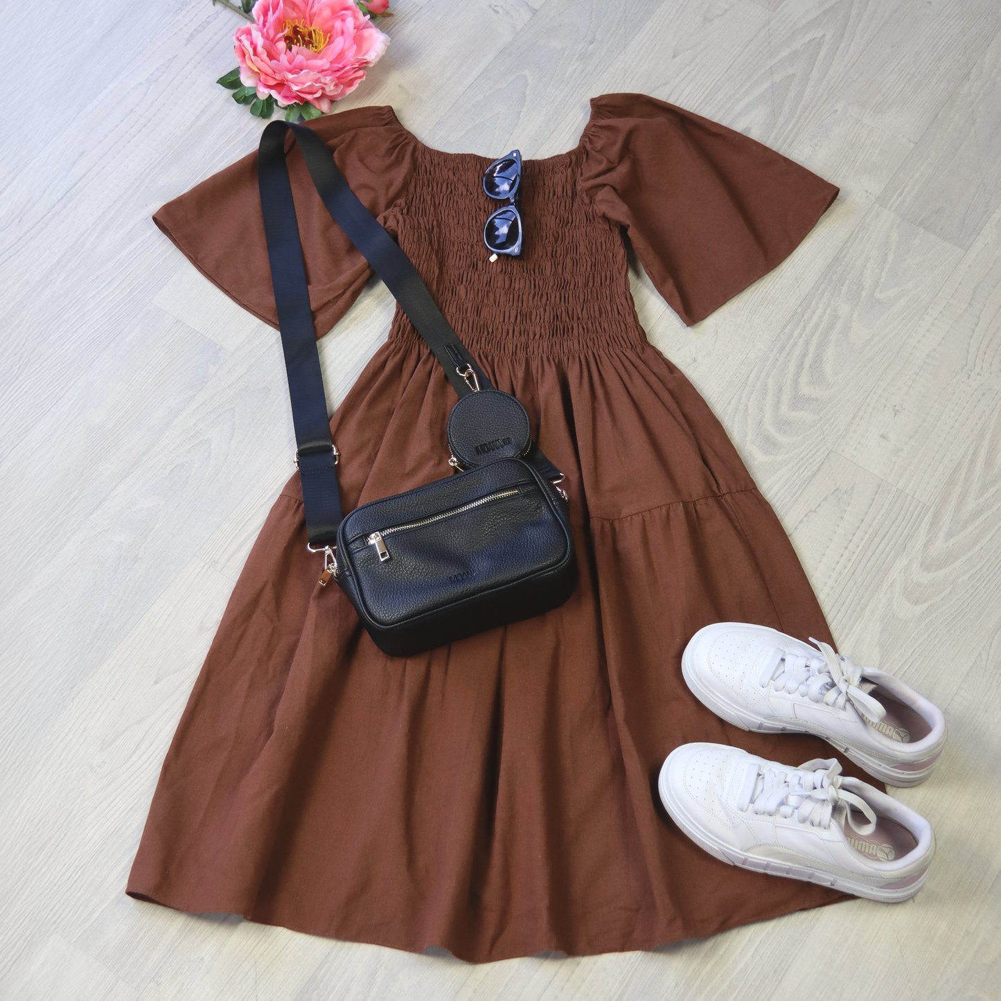 Plain Shirred Bust Louisa Dress - Chocolate