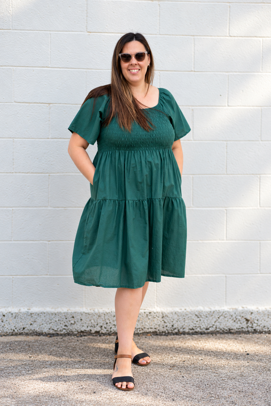Plain Shirred Bust Louisa Dress - Emerald Green
