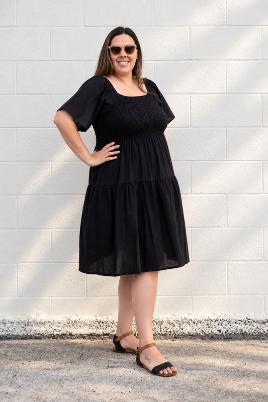 Plain Shirred Bust Louisa Dress - Liquorice