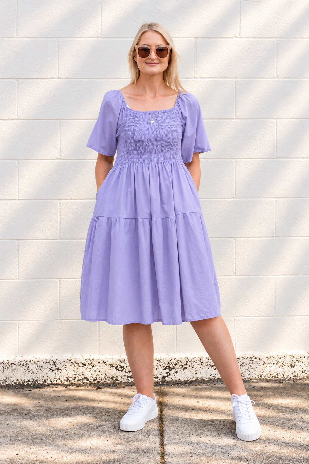 Plain Shirred Bust Louisa Dress - Wisteria