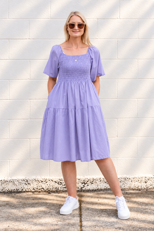 Plain Shirred Bust Louisa Dress - Wisteria