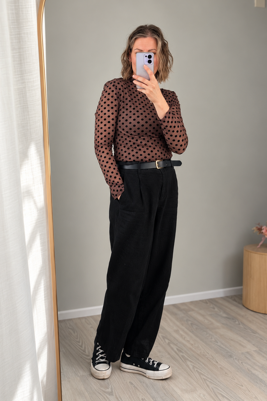 Chestnut Polka Dot Mesh Top