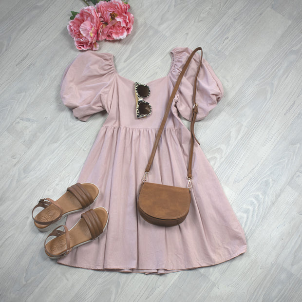 Puff Sleeve Calliope Dress - Dusky Pink