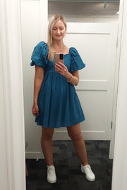 Puff Sleeve Calliope Dress - Turquoise Blue